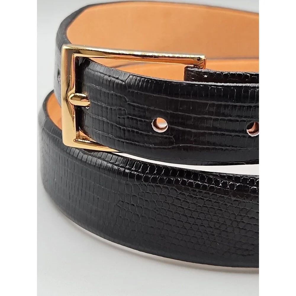 Hand Crafted Java Lizard Leather Crescent Belt Size 33 Black Brass USA Made